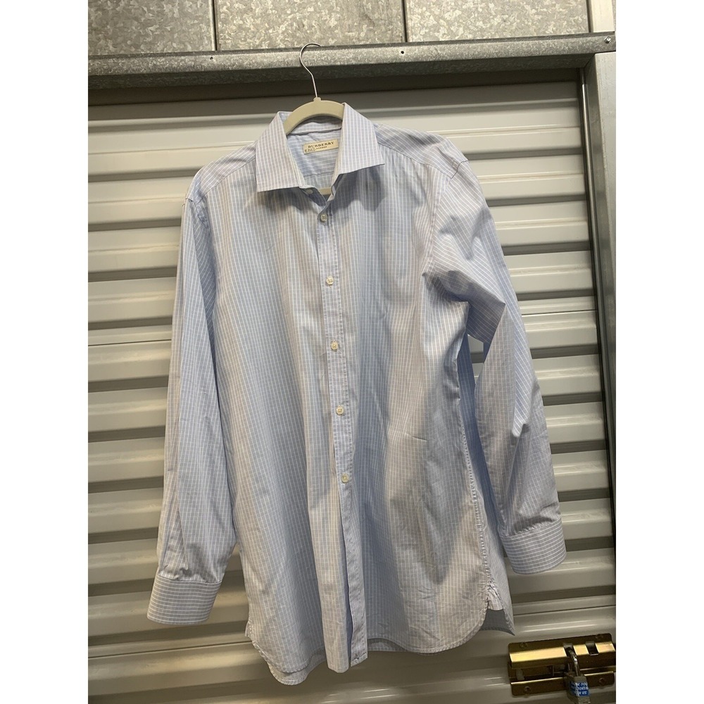 Burberry London Mens Blue Check Cotton LS Dress Shirt Size 16.5 - 42